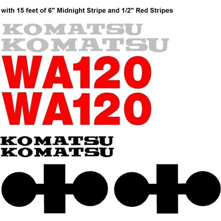 Aftermarket New Komatsu Wheel Loader WA120 Decal Set w 6 Midnight And 12 Red Stripes KOMWA120WSDECALSET